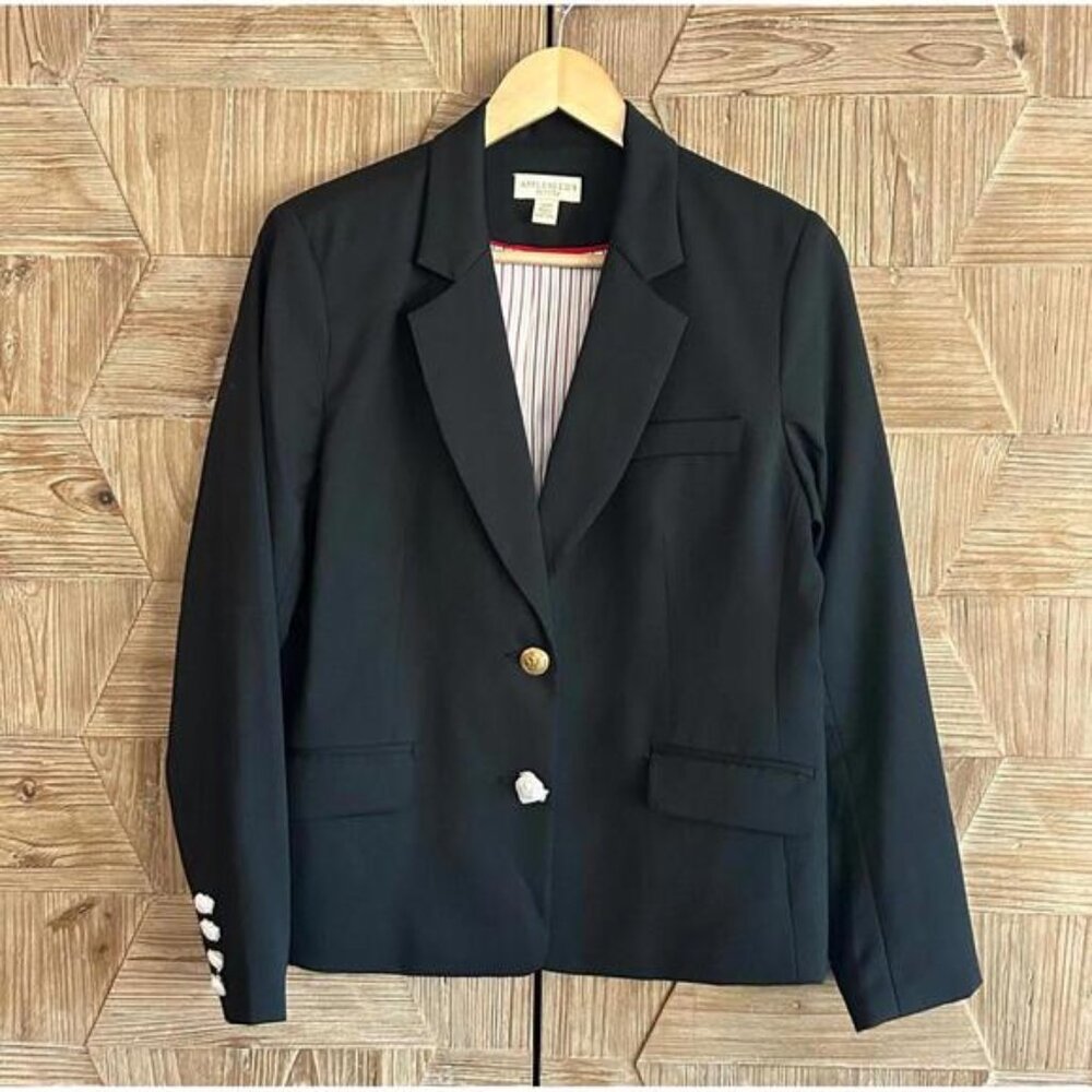 NWOT Appleseed's Petites Women's Black Blazer Size 10P 2 Button Office